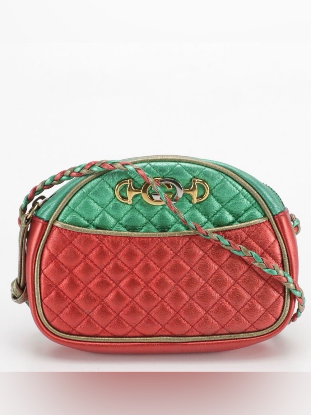 Gucci Mini Trapuntata Zumi Dome Crossbody Bag in Tricolor Metallic Leather